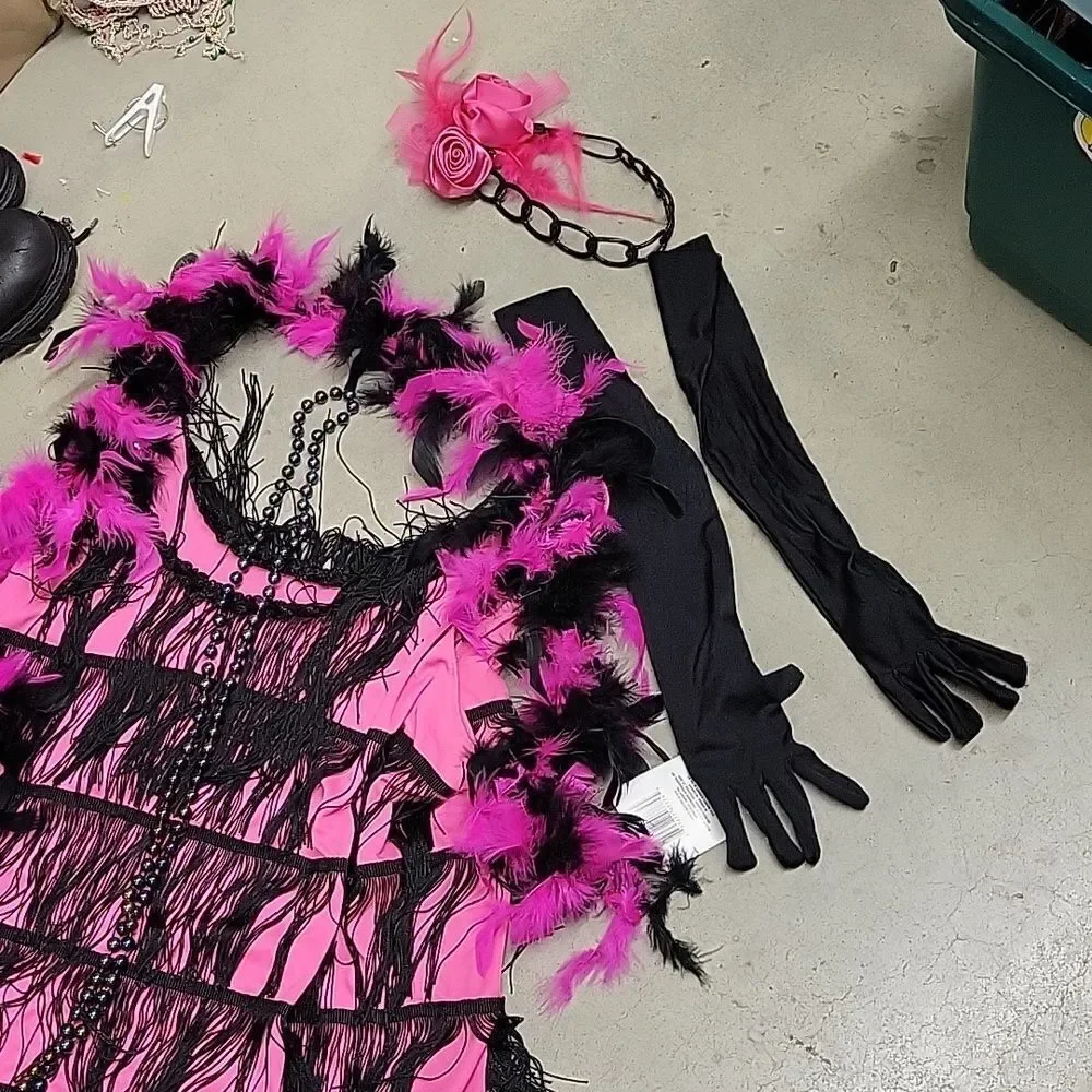ROARING 20s JAZZY PINK FLAPPER‎ COSTUME  Size M/L 8-12 with EXTRAS!